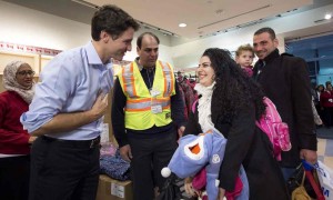 ustin Trudeau greets Syrian refugees Georgina Zires, center, Madeleine Jamkossian, second right, and her father Kevork Jamkossian in December. Photograph: Nathan Denette/AP 